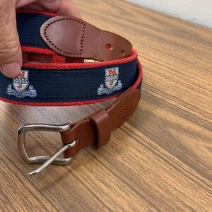 Leather Man Red Blue Crested Ribbon Belt, size 36